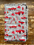 Flannel Fur Firetruck Car Seat Blanket