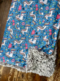 Adult Blue Unicorn Minky Fur Blanket