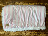 Toddler Pink and White Stripe Minky Fur Blanket