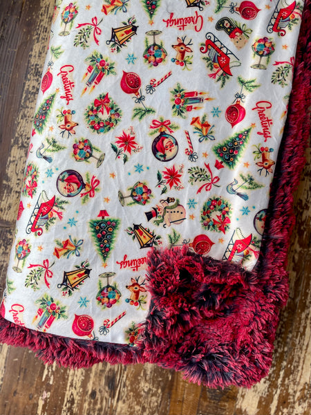 Adult Vintage Red Christmas Minky Fur Blanket