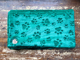 Adult Green Paw Print Minky on Minky Blanket