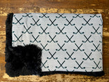 Adult Grey Stripes Hockey Sticks Minky Fur Blanket