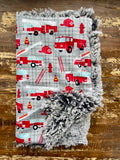 Flannel Fur Firetruck Car Seat Blanket