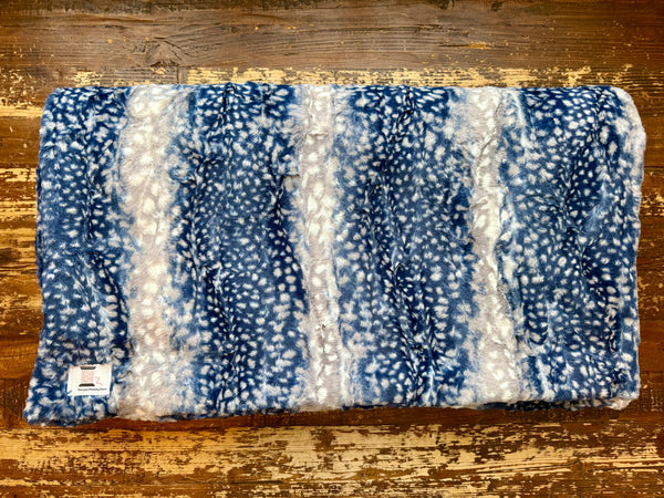 Adult Blue, Grey, and White Fawn Minky on Minky Blanket