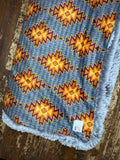 Adult Grey and Orange Aztec Minky Fur Blanket