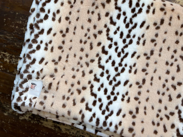 Adult Tan Leopard Minky on Minky Blanket