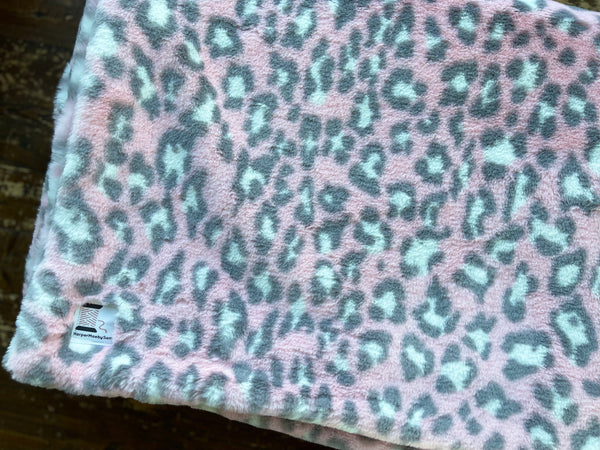 Adult Pink Leopard Minky on Minky Blanket